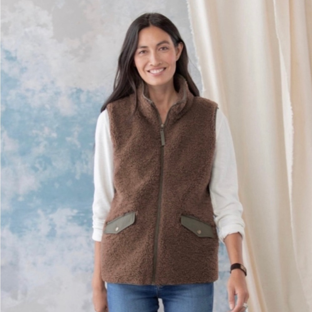 Sundance Catalog Kaia Sherpa Vest Size XS Brown Green